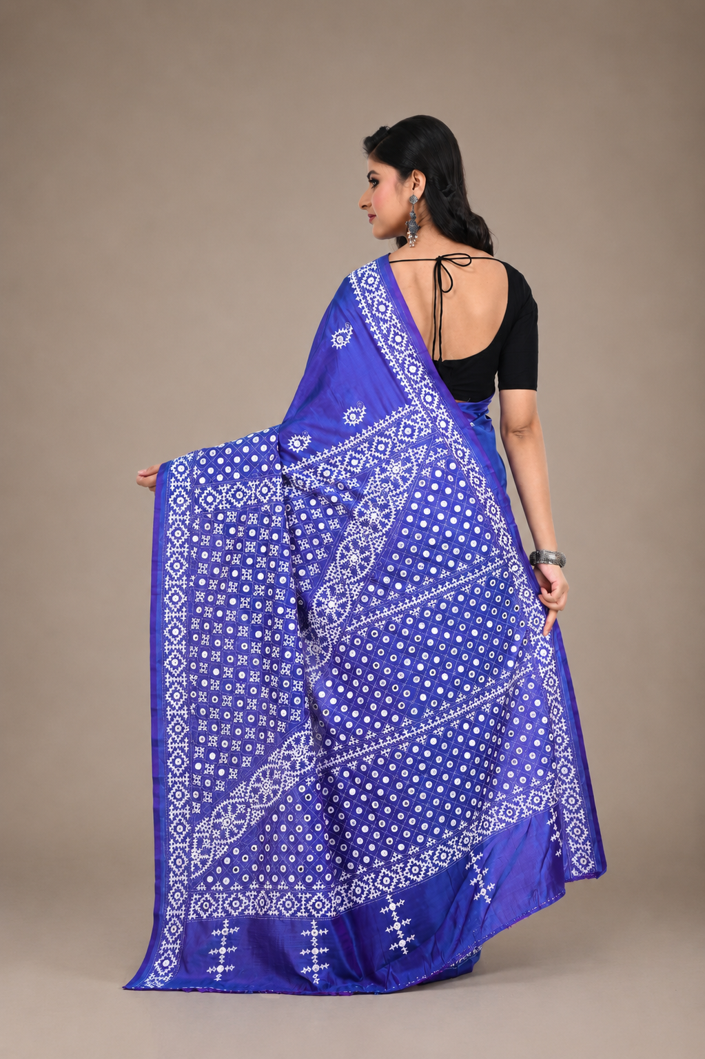 Saphire Blue Banglore Silk Saree with Hand Gujarati Worked