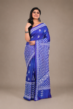 Saphire Blue Banglore Silk Saree with Hand Gujarati Worked
