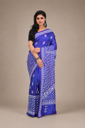 Saphire Blue Banglore Silk Saree with Hand Gujarati Worked