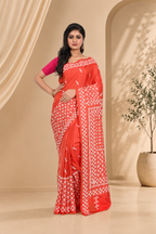 Orange Coloured Banglore Silk with Hand Gujarati Worked