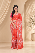 Orange Coloured Banglore Silk with Hand Gujarati Worked