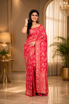 Pink Khaddi Benarasi Saree Allover Zari Worked
