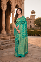 Green Khaddi Silk Saree with All Over Worked