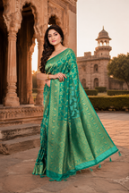 Green Khaddi Silk Saree with All Over Worked