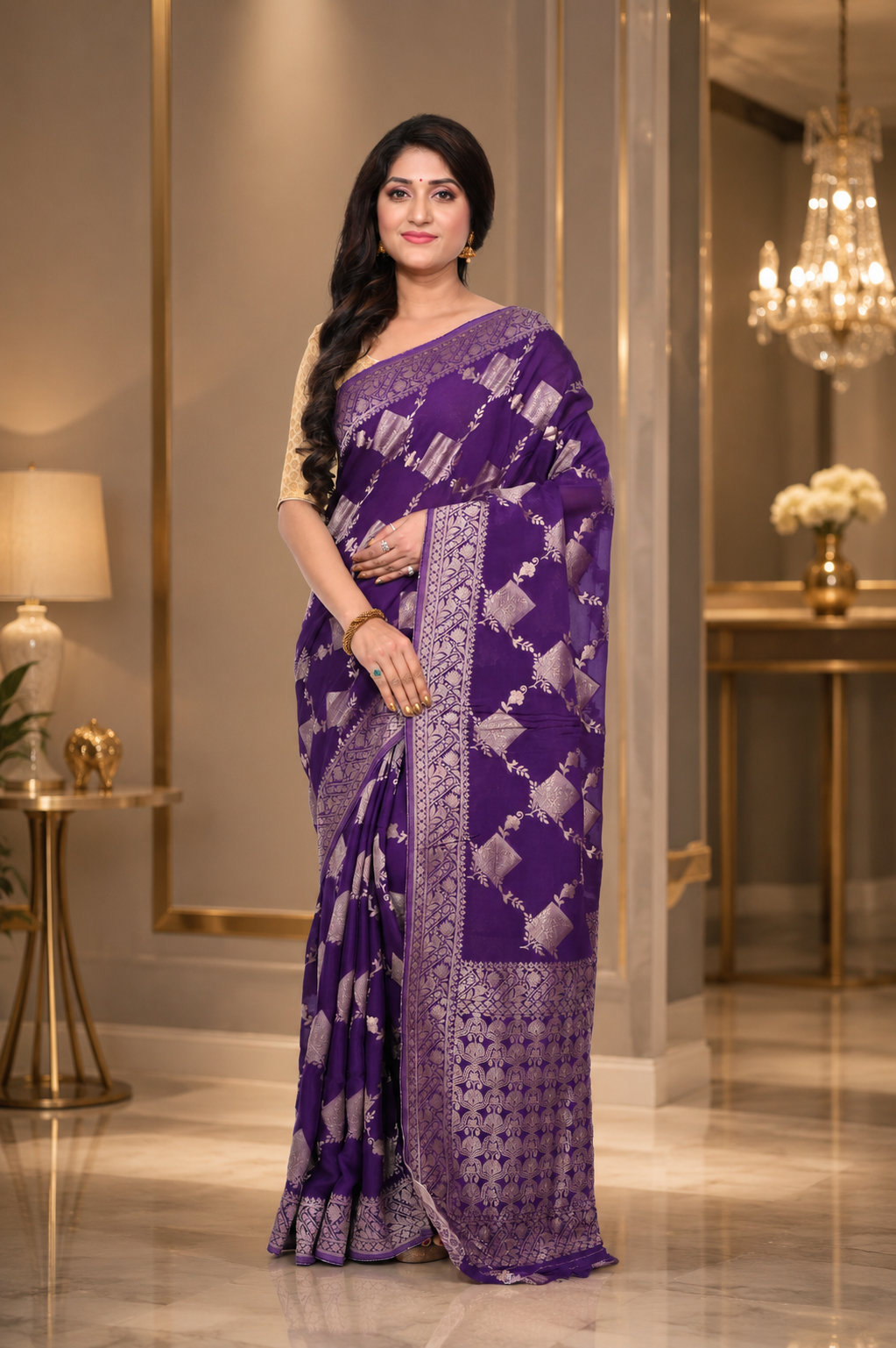Purple Mashru Silk Saree with Heavy Pallu