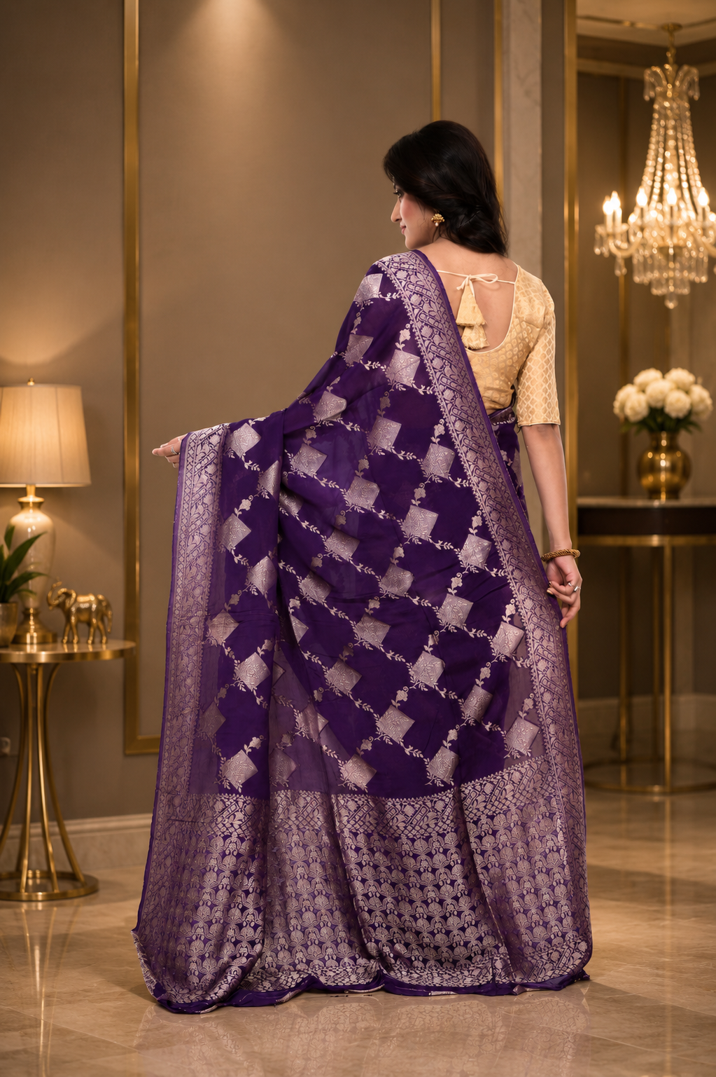 Purple Mashru Silk Saree with Heavy Pallu